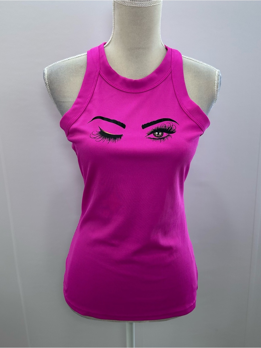 Fuchsia Ribbed Wink Graphic Tank Top